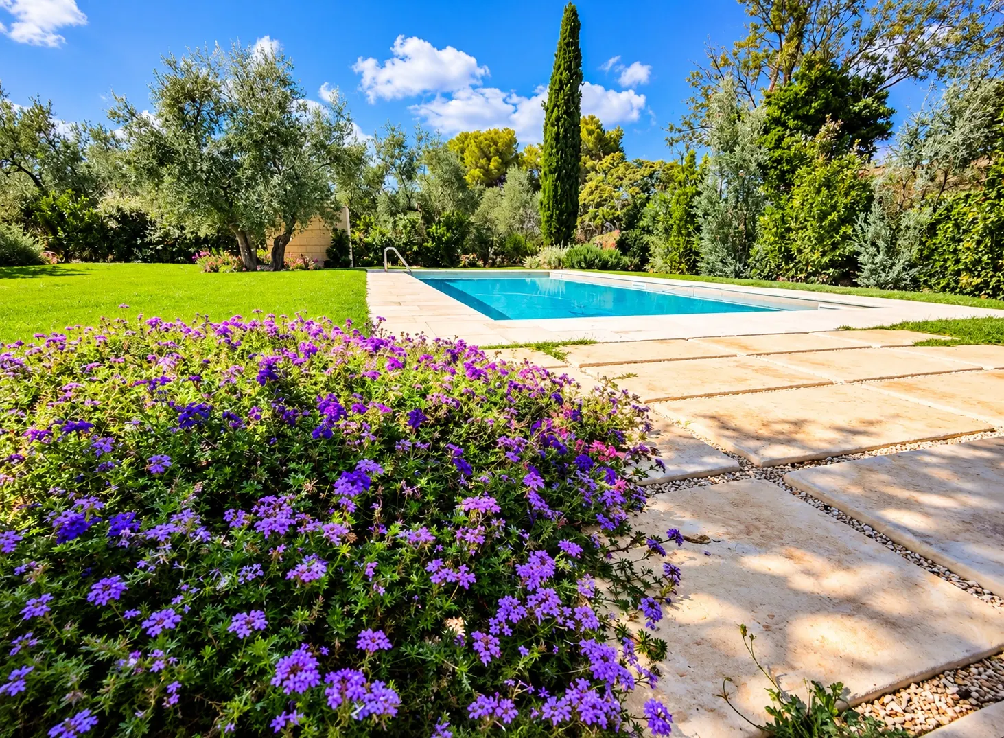 Piscina immersa nel giardino mediterraneo